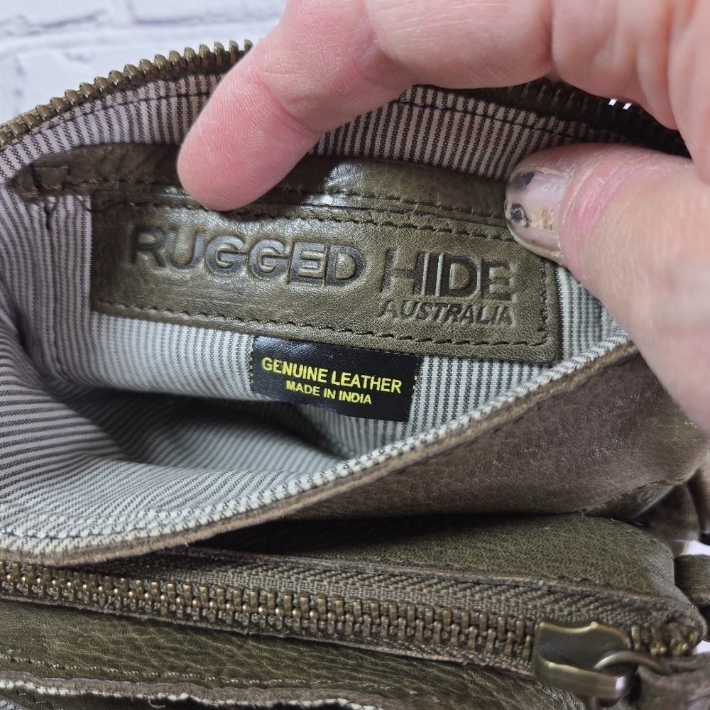 Rugged Hide Australia Khaki Olive Green Leather Small Crossbody Purse View 5